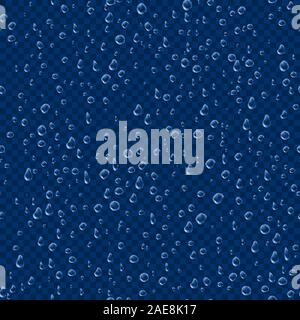 Seamless texture of Drops. Liquid clear droplet. Dew on glass surface. vector illustration on transparent background Stock Vector