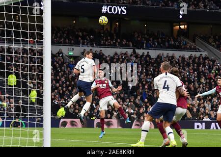 LONDON, ENGLAND - DECEMBER 7TH Robbie Brady of Burnley heads at goal during the Premier League match between Tottenham Hotspur and Burnley at White Hart Lane, London on Saturday 7th December 2019. (Credit: Ivan Yordanov | MI News ) Photograph may only be used for newspaper and/or magazine editorial purposes, license required for commercial use Credit: MI News & Sport /Alamy Live News Stock Photo
