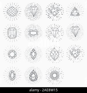 Set of geometric crystals. Geometric shapes. Trendy hipster retro backgrounds and logotypes. Stock Vector