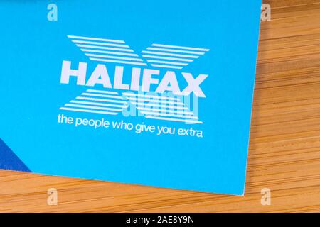 London, UK - December 3rd 2019: Close-up of the Halifax bank logo, pictured on an information booklet. Stock Photo