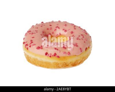 One dount with pink glaze isolated on white background. Stock Photo