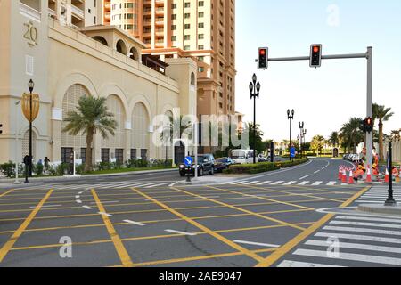 Doha, Qatar - Nov 23. 2019. Road in Medina Centrale is the Town Centre of The Pearl-Qatar Stock Photo