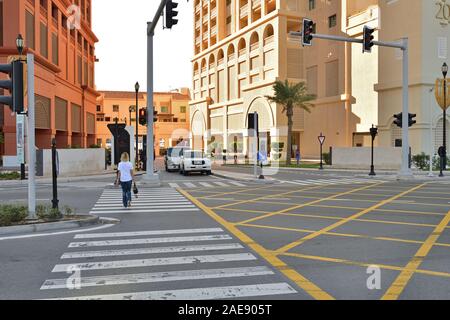 Doha, Qatar - Nov 23. 2019. Road in Medina Centrale is the Town Centre of The Pearl-Qatar Stock Photo