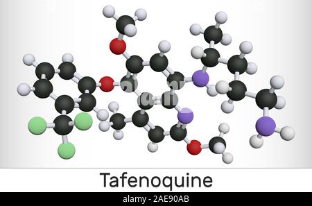 Tafenoquine drug molecule. It is used to prevent and to treat malaria. Molecular model. 3D rendering Stock Photo