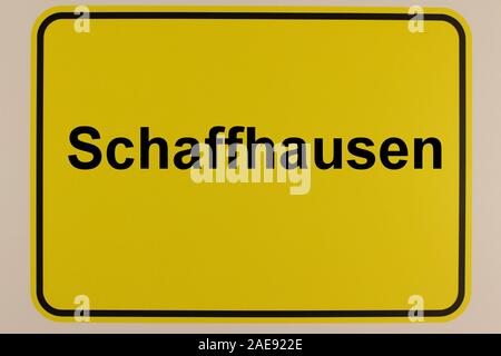 Illustration eines Ortseingangsschildes mit dem Schriftzug Schaffhausen Stock Photo