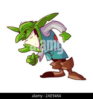 Colorful vector illustration of a cartoonish, comic style green goblin or troll Stock Vector