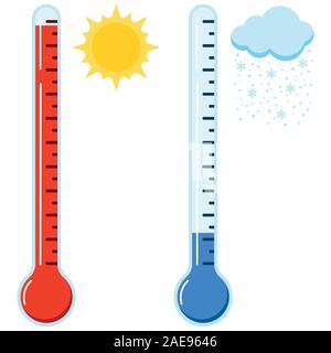 Hot and cold thermometer icon set. Stock Vector