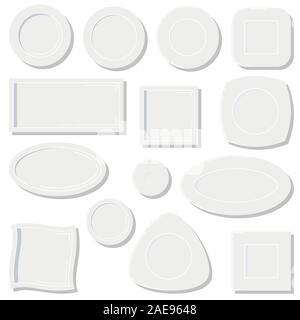 Empty white plates set vector illustration isolated on white background. Stock Vector