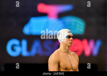 GLASGOW, UNITED KINGDOM. 07th Dec, 2019. Tobias B. Bjerg (DEN) competes in MenÕs 100M Breaststroke Final during day 4 of the  LEN European Short Course Swimming Championships 2019 at Tollcross International Swimming Centre on Saturday, 07 December 2019. GLASGOW SCOTLAND. Credit: Taka G Wu/Alamy Live News Stock Photo