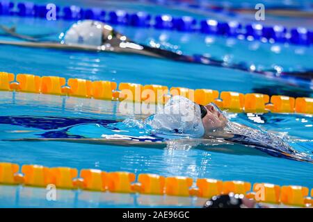 GLASGOW, UNITED KINGDOM. 07th Dec, 2019. Kira Toussaint of Netherlands (r) competes in WomenÕs 50M Backstroke Final during day 4 of the  LEN European Short Course Swimming Championships 2019 at Tollcross International Swimming Centre on Saturday, 07 December 2019. GLASGOW SCOTLAND. Credit: Taka G Wu/Alamy Live News Stock Photo