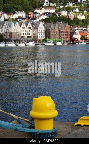 View of Bryggen, a Hanseatic heritage commercial buildings in historic area in Bergen, Norway Stock Photo