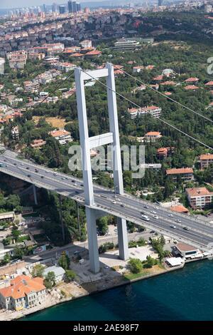 Istanbul, Turkey - June 9, 2013; Istanbul landscape from helicopter.View of the Bosphorus Bridge from helicopter. Shooting from the helicopter. Stock Photo