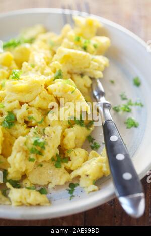 Plain Scrambled Eggs On A Plate Stock Photo