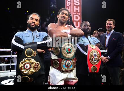 Anthony Joshua after reclaiming the IBF, WBA, WBO & IBO World Heavyweight Championship belts from Andy Ruiz (not pictured) at the Diriyah Arena, Diriyah, Saudi Arabia. Stock Photo