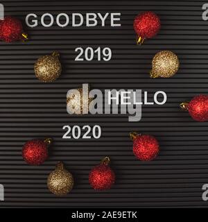Good bye 2019 hello 2020 - text on mugshot letter board. Stock Photo