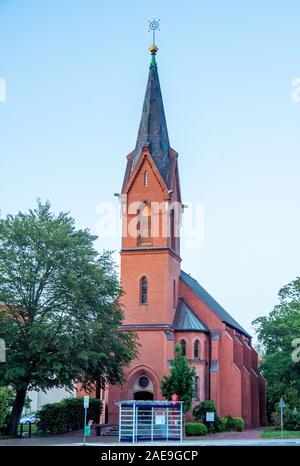 Red brick building Gothic Revival Filialkirche Herz Jesu Sacred Heart of Jesus church Cuxhaven Lower Saxony Germany. Stock Photo