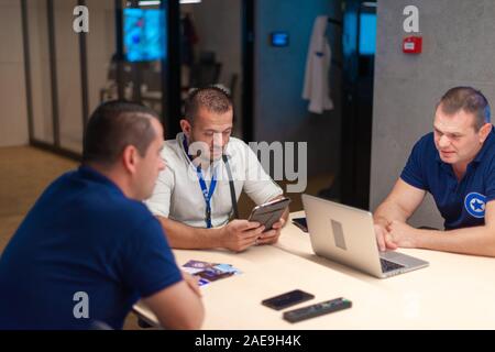 Security guards meeting in the main control data center Stock Photo