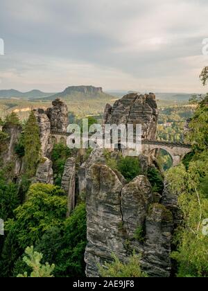 Beautiful view of the Bastei and the bridge Stock Photo