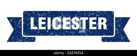 Leicester ribbon. Blue Leicester grunge band sign Stock Vector
