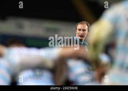 Swansea, UK. 07th Dec, 2019. Luke Price of the Ospreys looks on. Heineken champions cup match, pool 4, Ospreys v Racing 92 rugby at the Liberty Stadium in Swansea, South Wales on Saturday 7th December 2019. pic by Andrew Orchard, Credit: Andrew Orchard sports photography/Alamy Live News Stock Photo