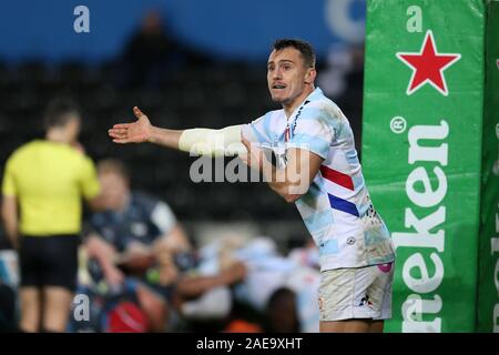 Swansea, UK. 07th Dec, 2019. Juan Imhoff of Racing 92 looks on. Heineken champions cup match, pool 4, Ospreys v Racing 92 rugby at the Liberty Stadium in Swansea, South Wales on Saturday 7th December 2019. pic by Andrew Orchard, Credit: Andrew Orchard sports photography/Alamy Live News Stock Photo