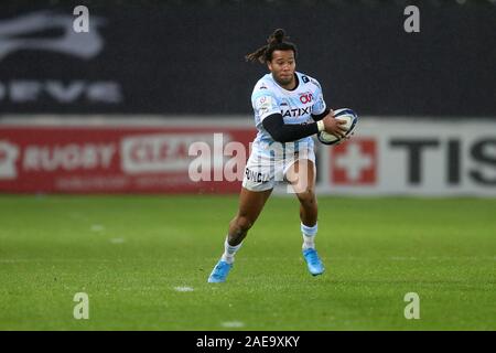 Swansea, UK. 07th Dec, 2019. Teddy Thomas of Racing 92 in action. Heineken champions cup match, pool 4, Ospreys v Racing 92 rugby at the Liberty Stadium in Swansea, South Wales on Saturday 7th December 2019. pic by Andrew Orchard, Credit: Andrew Orchard sports photography/Alamy Live News Stock Photo