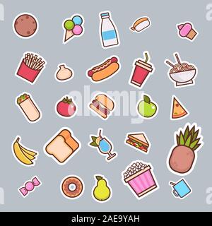 cartoon fast food concept different icons collection vector illustration Stock Vector