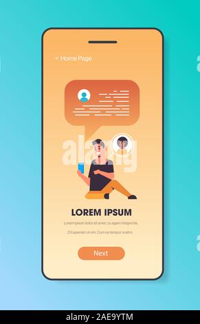 man using mobile messaging app chatting with woman social network chat bubble speech communication concept smartphone screen vertical copy space vector illustration Stock Vector