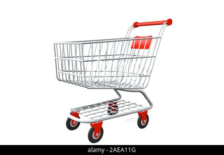 Profile view of empty shopping cart isolated on white background - 3D Illustration Stock Photo