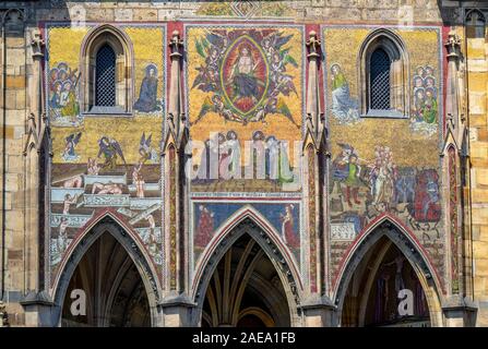 Triptych Mosaic of the Last Judgement above 3 arched portal of Gothic St Vitus Cathedral Prague Castle Complex Prague Czech Republic.
