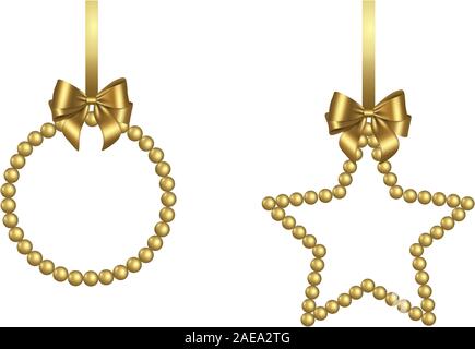 christmas frames with gold pearls and bow Stock Vector