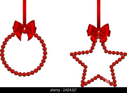 christmas frames with red pearls and bow Stock Vector