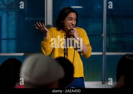 Kai Edward Kobayashi, star of reality TV series Terrace House, performs standup comedy at open mic event, Tokyo, Japan November 2019. Stock Photo