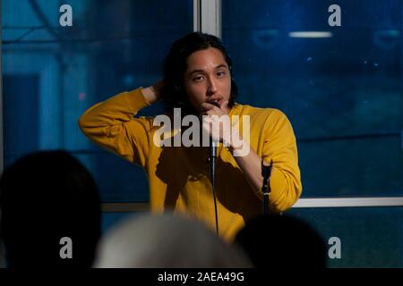 Kai Edward Kobayashi, star of reality TV series Terrace House, performs standup comedy at open mic event, Tokyo, Japan November 2019. Stock Photo