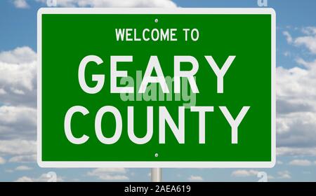 Rendering of a 3d green highway sign for Geary County Stock Photo