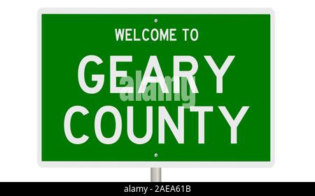 Rendering of a 3d green highway sign for Geary County Stock Photo