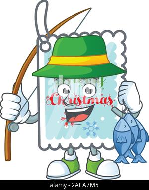 Happy smiley funny Fishing christmas greeting card design Stock Vector