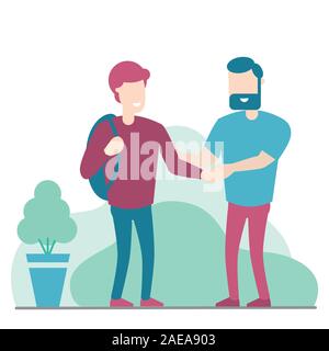 Two man handshake isolated on white background, young man and man with beard are shaking hand,  business porters a successful team. For business conce Stock Vector