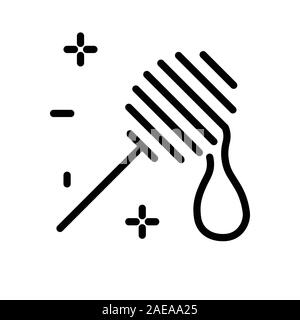 Honey dripping from wooden dipper linear icon Stock Vector