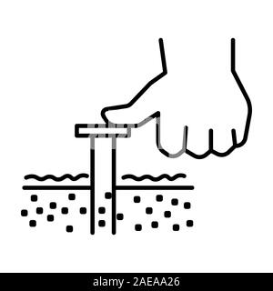 Soil sampler testing tool and hand linear icon Stock Vector
