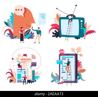 News and information broadcasting via devices and media outlets Stock Vector