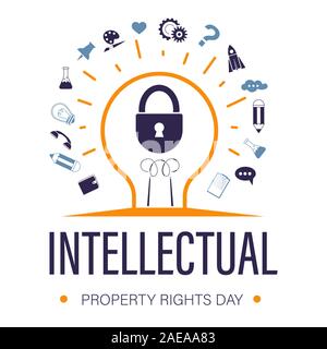 Intellectual property rights day for trademark protection icons with text Stock Vector