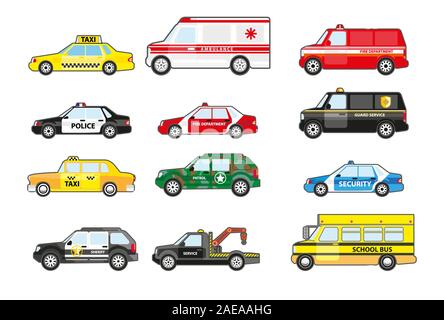 Public service and emergency response vehicle cars collection side view Stock Vector