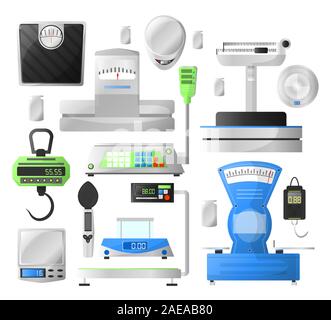 Weighting scales collection of traditional mechanical and modern digital devices Stock Vector