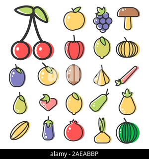 Fruits and vegetables minimal linear icons collection Stock Vector
