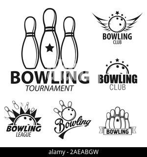 Bowling ball and pins for target game logo set Stock Vector