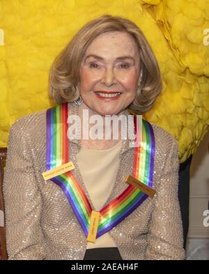 Washington DC, USA. 07th Dec, 2019. Sesame Street co-founder Joan Ganz Cooney, one of the recipients of the 42nd Annual Kennedy Center Honors poses as part of a group photo following a dinner at the United States Department of State in Washington, D.C. on Saturday, December 7, 2019. Credit: ZUMA Press, Inc./Alamy Live News