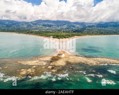 Aerial view of Marino Ballena National Park in Punta Uvita Beautiful beaches and tropical forest at pacific coast of Costa Rica in shape of whale tail Stock Photo