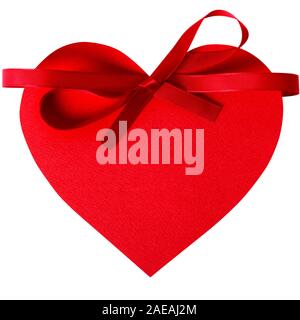 Valentine card or heart shaped gift tag with red ribbon isolated on a ...