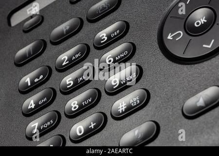 Keypad, with buttons and navipad on a landline telephone, closeup Stock Photo